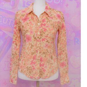 Ann Taylor LOFT Y2K Floral Lightweight Button-Up Blouse Size Medium